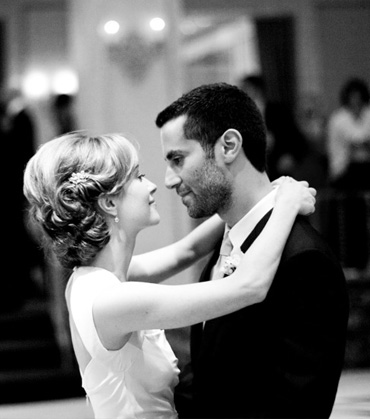 Black and White Bride and Groom Dancing